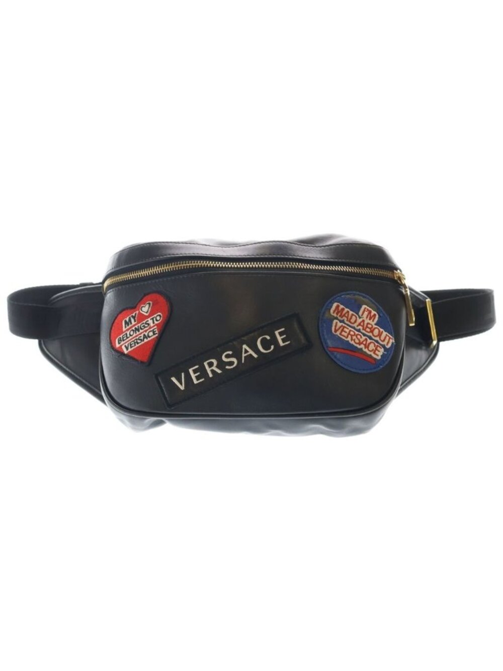 Versace Patch Embroidery Leather Body Back Black Messenger Bag